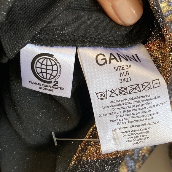 Ganni Women’s Tiger-Print Puff-Sleeve Lurex-Knit Top Size 2 - Picture 6 of 8